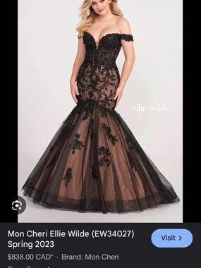 ellie wilde Black Lace & Nude Illusion Mermaid Prom Dress